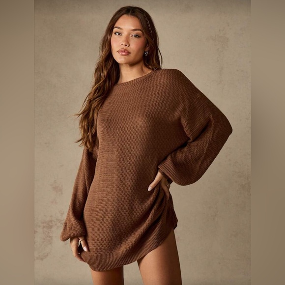 Missguided Dresses & Skirts - Missguided Oversized Ribbed Knit Brown Sweater Dress